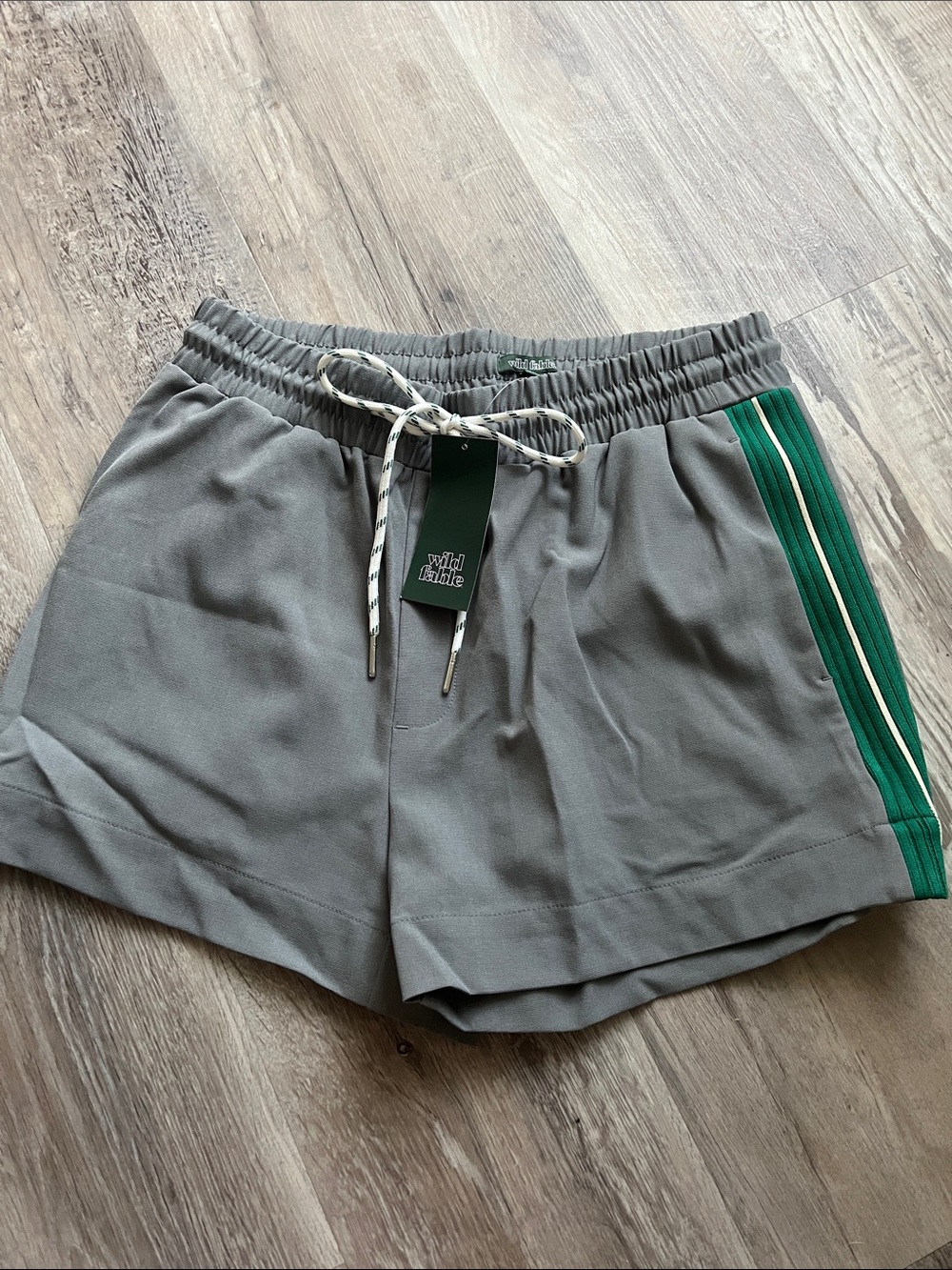 wild fable Gray Athletic Shorts with Green Side Stripe